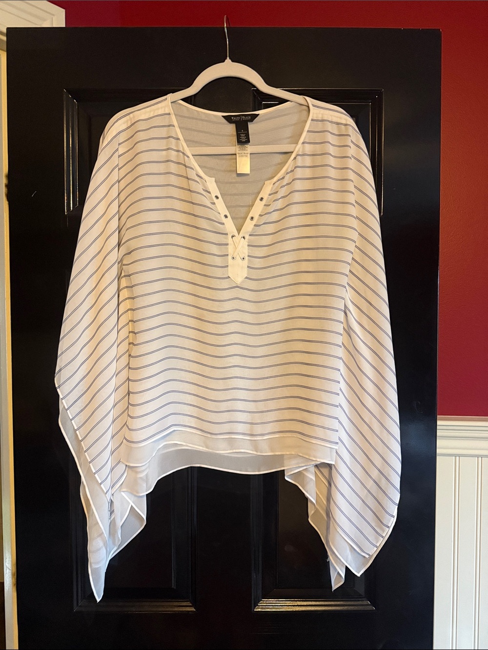 White House Black Market White Top with Light Blue Stripes - Henley Poncho